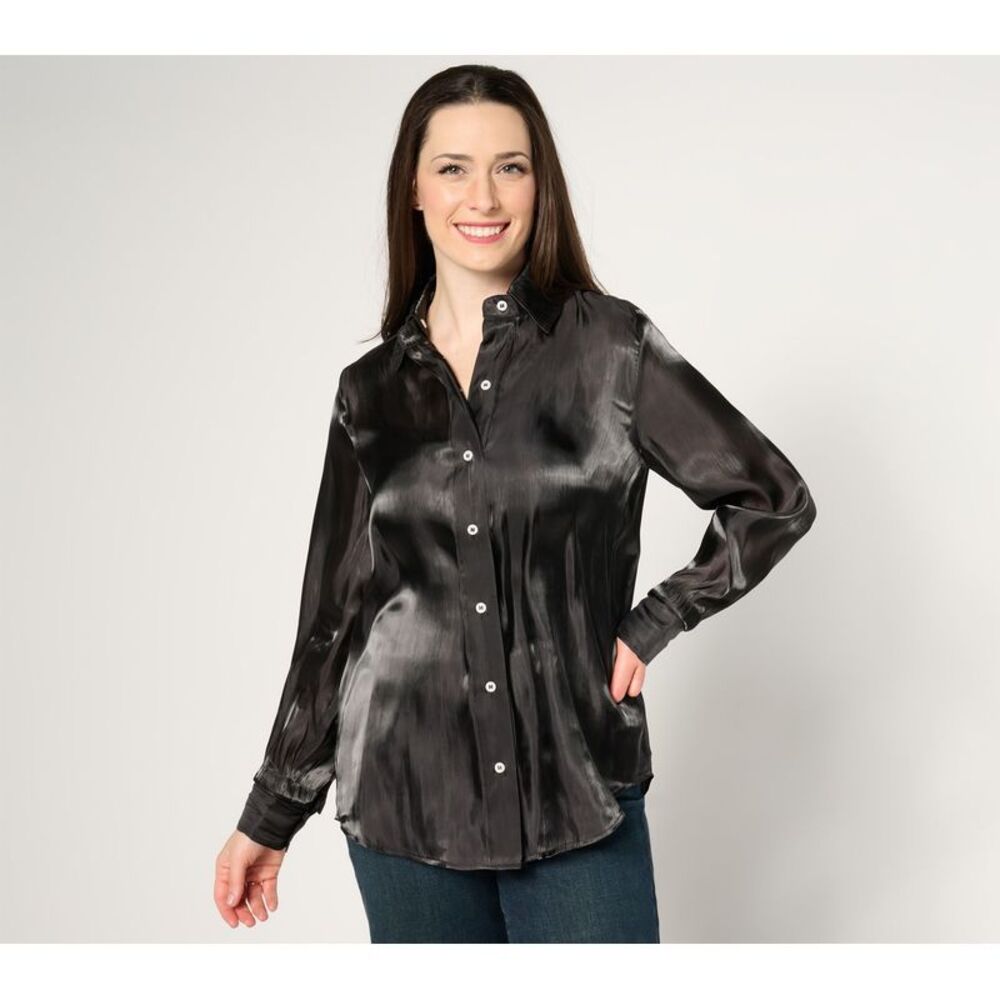 by Stacy London Women's Top Sz 2XS (XXS) Metallic Foundation Button Black